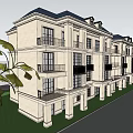 Modern Townhouse Exterior With White Facade Balconies Lush Greenery And Courtyard