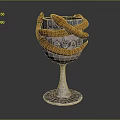 Intricate Goblet Shaped Sculpture With Coiled Golden Snakes And Silver Ornate Base