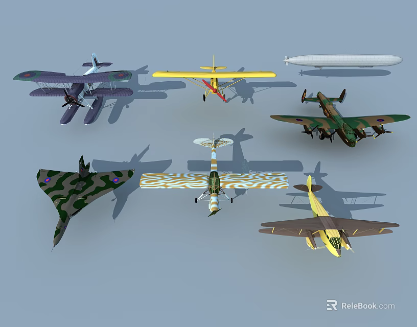 Various Fighter Jets With Diverse Camouflage Patterns And Retro Designs 3d model 