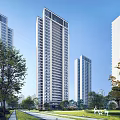 Modern High Rise Residential Building with Green Trees and Blue Sky Surroundings