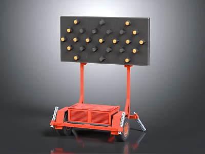 Mobile Lighting Equipment With Red Cart Black Panel And Yellow Bulbs 3d model