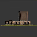 Wooden Pallet Built Structure On Green Grass Area With Vertical Wooden Plank And Metal Parts