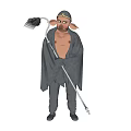 Game and Movie Character With Pig Face Wearing Hat Holding Rake In Robe