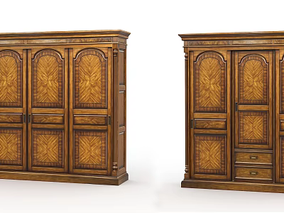 Classic Wooden Wardrobe With Elegant Carved Patterns And Functional Storage Drawers 3d model