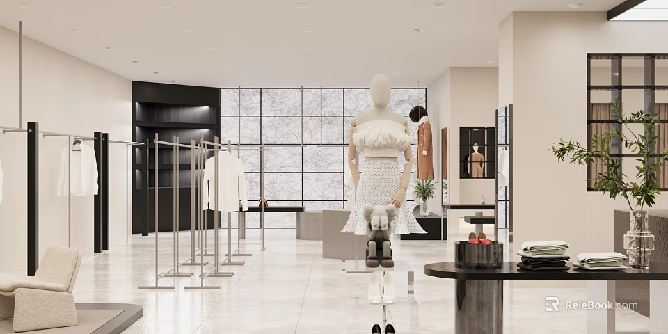 Modern Clothing Store Interior With Mannequins Display Racks And Stylish Apparel 3d model 