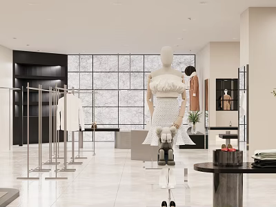 Modern Clothing Store Interior With Mannequins Display Racks And Stylish Apparel 3d model