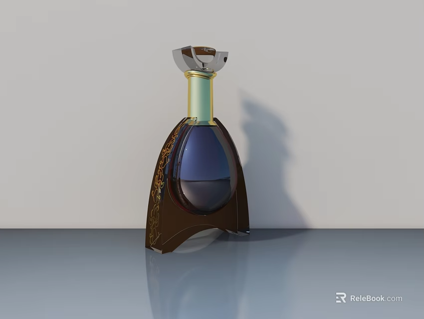 Elegant Brown Perfume Bottle With Gold Cap On Grey Surface With Shadow 3d model 