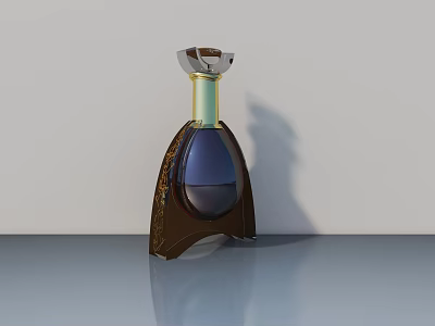 Elegant Brown Perfume Bottle With Gold Cap On Grey Surface With Shadow 3d model