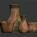 Sculpted Terracotta Vases With Orange Green Textured Surface And Multiple Sizes Artistic Design