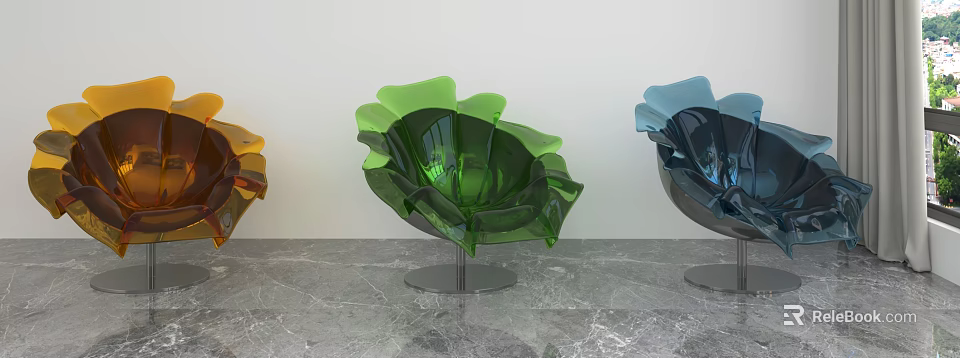 Transparent Petal Shaped Single Chair With Metal Base On Marble Floor 3d model 