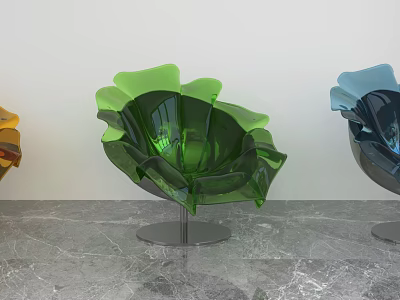 Transparent Petal Shaped Single Chair With Metal Base On Marble Floor 3d model