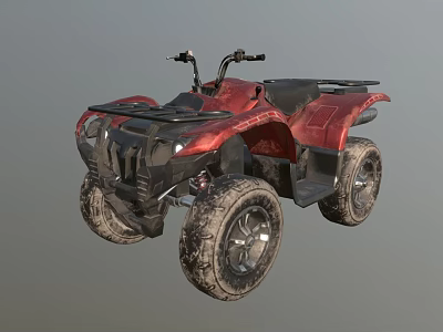Red All Terrain Utility Vehicle with Large Muddy Tires for Off Road Use 3d model