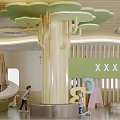 Playful Kindergarten Interior With Large Tree Structure Slide And Letter Decorations For Kids