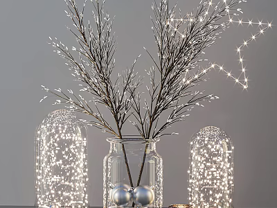 Stylish Home Decorative Ornament Set With LED Lighted Branches Glass Vase And Decor Balls 3d model