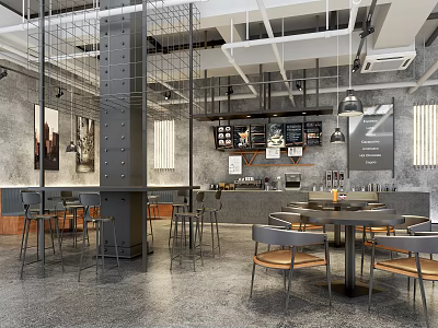 Modern Bubble Tea Shop Open Layout Interior With Bar Counter Seating And Menu Board 3d model