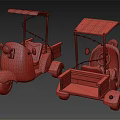 Vintage Red Tricycles With Canopies Blue Seats And Wooden Cargo Boxes
