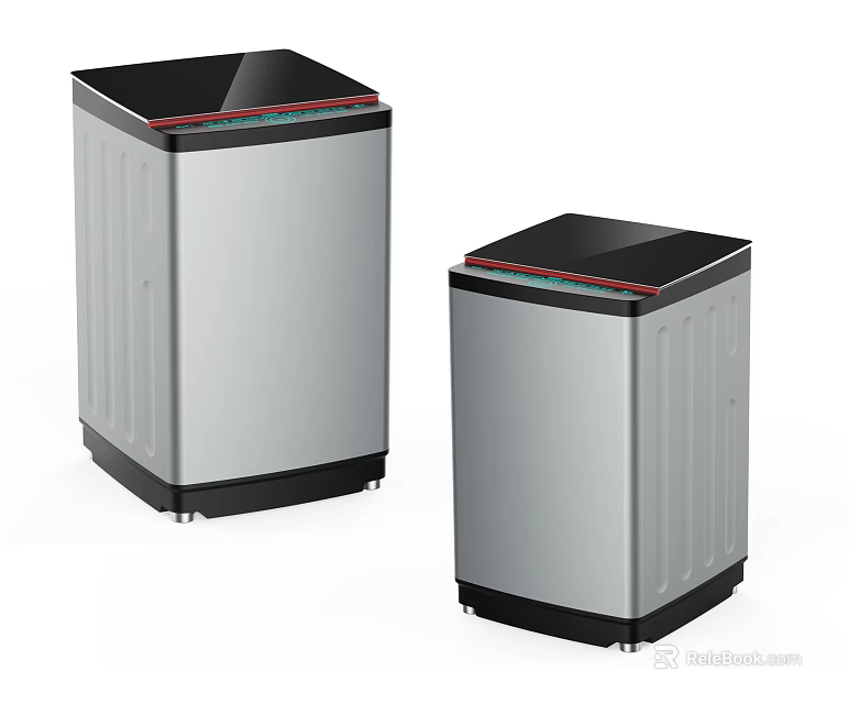 Two Modern Silver Washing Machines With Black Top And Sleek Design 3d model 