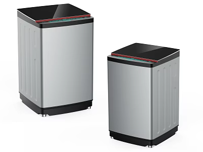 Two Modern Silver Washing Machines With Black Top And Sleek Design 3d model