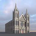 European Gothic Church Architecture With Tall Spires Rose Window And Arched Windows