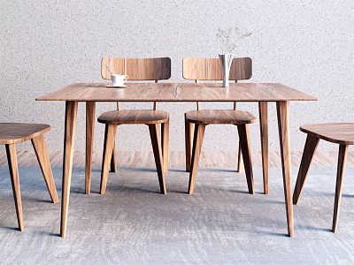 Minimalist Modern Wooden Dining Table Set With Matching Chairs And Stools 3d model