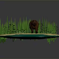 Small Island Scene With Capybara Tall Grass Blue Water And Sandy Ground