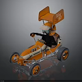 Orange And White Go Kart With Large Rear Wing And Helmeted Driver