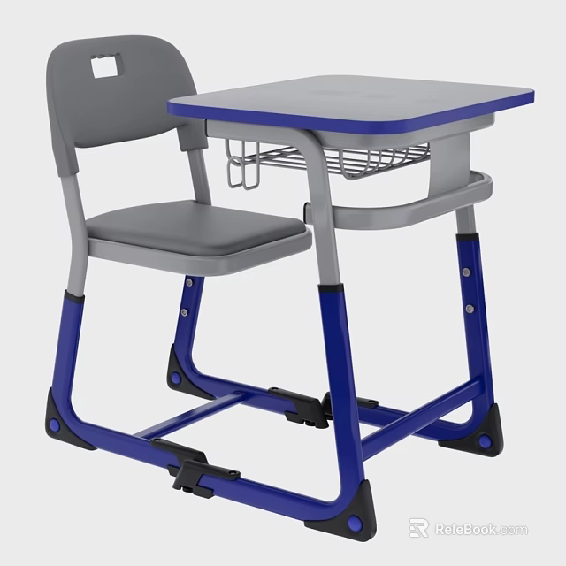 Durable Adjustable Student Desk And Chair Set With Space Saving Storage Basket For School Classroom 3d model 