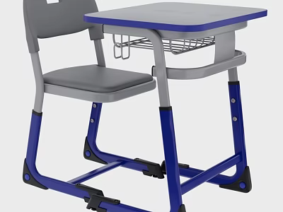 Durable Adjustable Student Desk And Chair Set With Space Saving Storage Basket For School Classroom 3d model