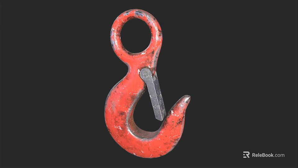Red Industrial Lifting Hook With Safety Latch For Heavy Duty Operations 3d model 