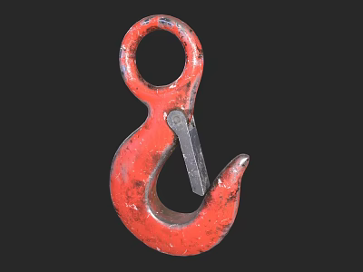 Red Industrial Lifting Hook With Safety Latch For Heavy Duty Operations 3d model