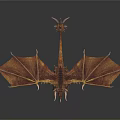 Detailed 3D Dragon Model With Spread Brown Orange Wings And Spikes