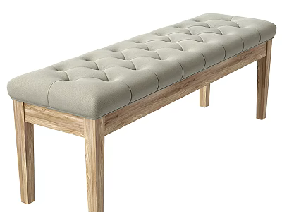 Modern Light Gray Upholstered Bench With Tufted Design And Wooden Legs 3d model