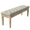 Modern Light Gray Upholstered Bench With Tufted Design And Wooden Legs