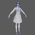Woman Wearing White Shirt Red Bow Tie Purple Plaid Skirt And Black Knee High Boots