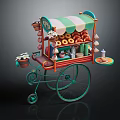 Mobile Food Tricycle Cart With Green Red Awning Donuts Display And Small Tray