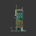 Colorful Multi Story Building Model With Teal Beige Exterior Balconies And Palm Tree