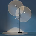 Modern Floor Lamp With Curved Metal Arms Circular Translucent Shades Casting Soft Light Patterns 3d model