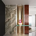 Elegant Modern Foyer Hallway Interior Design With Marble Wood Metal And Sculpture Decor