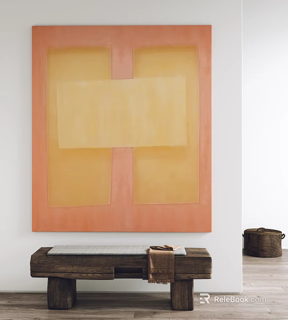 Abstract Painting with Yellow and Orange Rectangular Blocks on White Wall Minimalist Interior 3d model