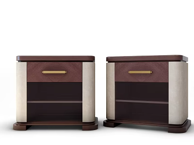 Pair of Modern Brown and Beige Nightstands With Drawer Design and Metal Handles 3d model