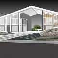 Modern Garden Landscape With Architecture Trees Lawn Fountains And Trimmed Hedges