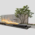 Outdoor Feature Wall Design With Textured Panels Water Feature Green Tree And Lighting
