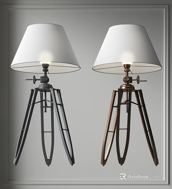 Modern Tripod Floor Lamps With White Lampshades Black And Brass Design 3d model 