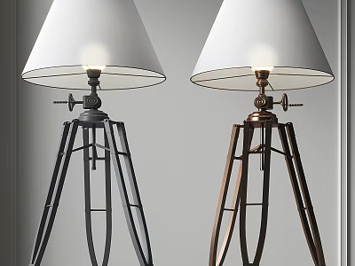 Modern Tripod Floor Lamps With White Lampshades Black And Brass Design 3d model