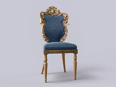 Luxurious Dining Chair With Golden Carved Backrest And Blue Upholstered Seat 3d model