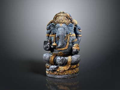 Elegant Seated Ganesha Statue With Intricate Golden Accents And Detailed Ornaments 3d model