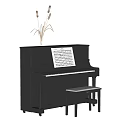Elegant Black Upright Piano Interior With Music Sheet Vase And Stool
