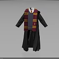 Classic Hogwarts Robe Costume With Red Yellow Striped Scarf And Tie
