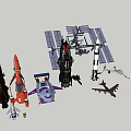 Various Space Rockets Satellites And Aircraft Models On