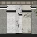 Chinese Style Background Wall With Traditional Eaves Decoration And Ink Painting Pattern